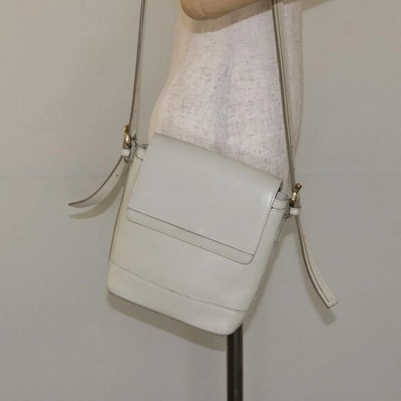 BURBERRY Shoulder Bag Leather White Auth